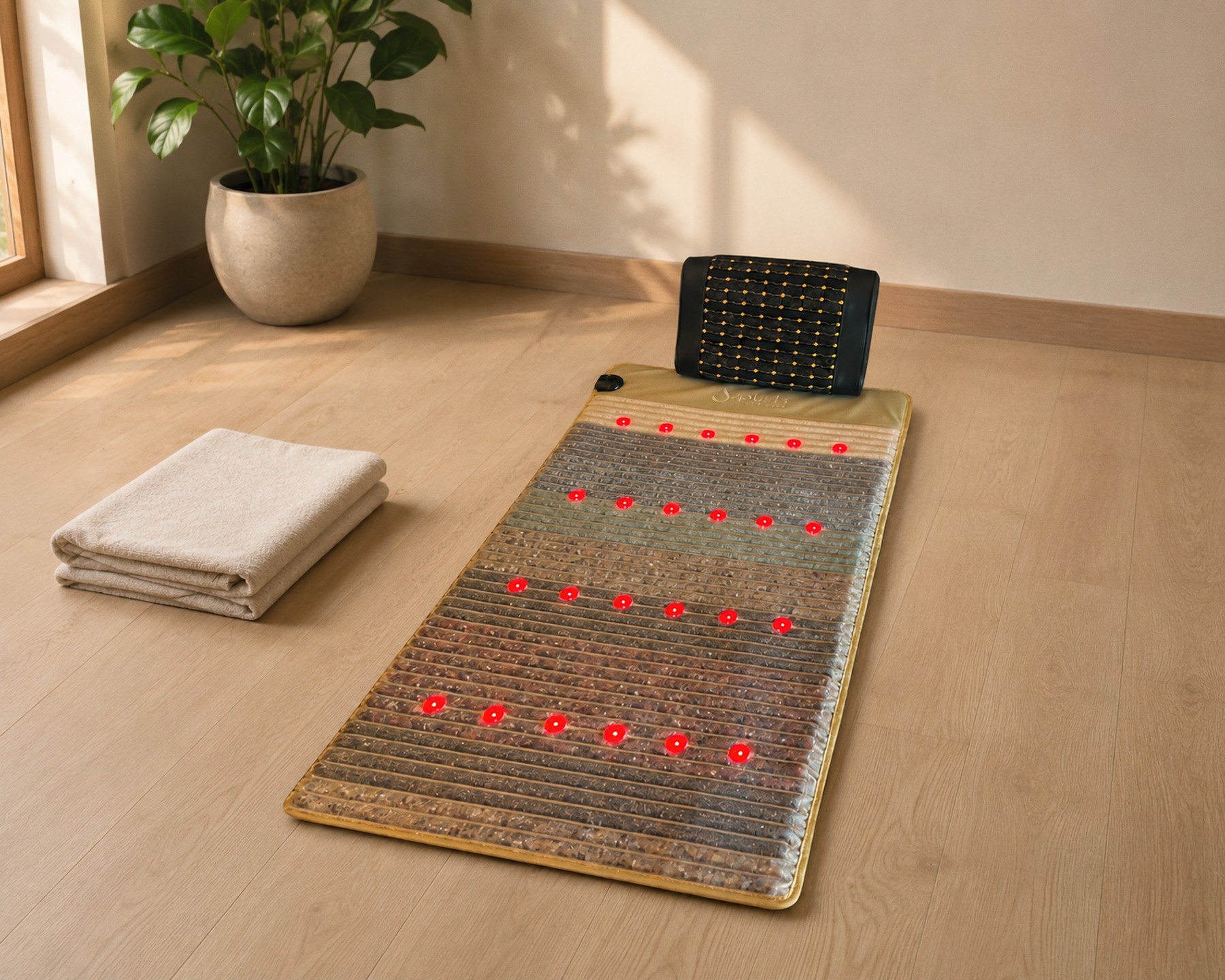 Splish Naturals Chakra Mat with red light therapy and gemstone pillow